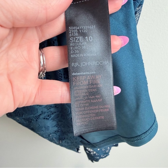 John Rocha Emerald Blue Lace Knee Length Dress - Picture 11 of 16